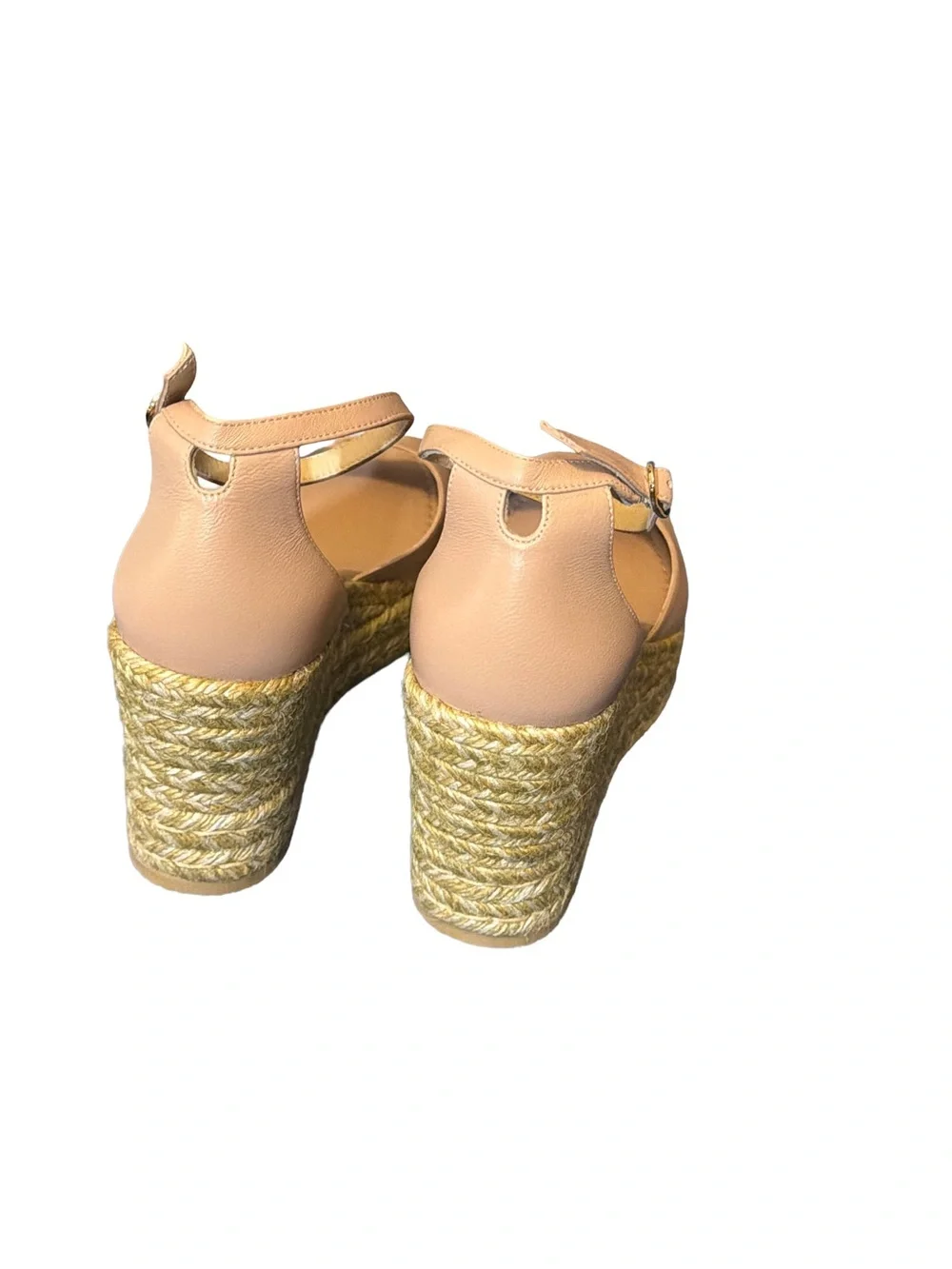 Stuart Weitzman Nude Leather Nudist Wedge Espadrille Sandal 10.5 + Dust Bag NWT